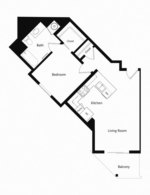 One Bedroom Floor Plan at Ventana Senior Apartments in Fullerton CA